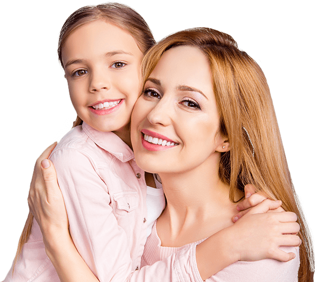 Smiling mother and daughter