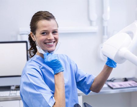 Dental hygienist smiles