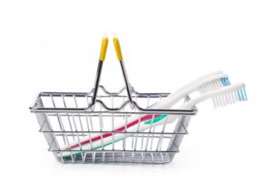 toothbrushes in a shopping basket