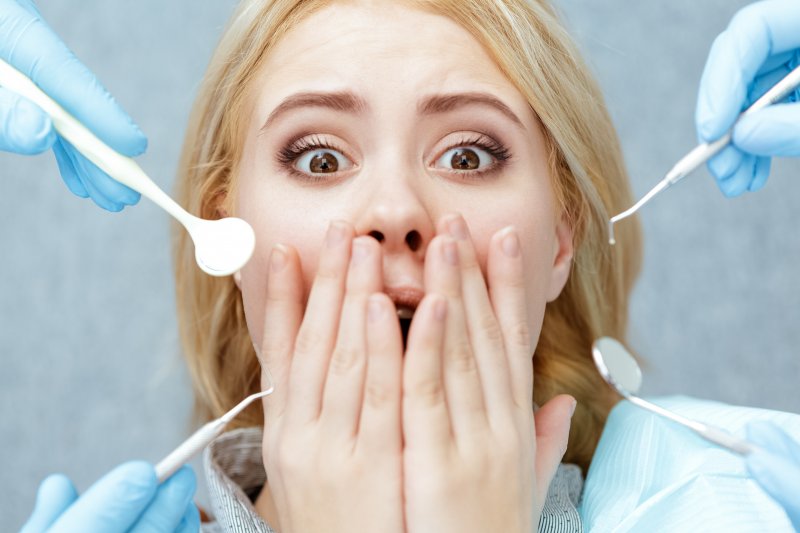 Woman afraid of the dentist